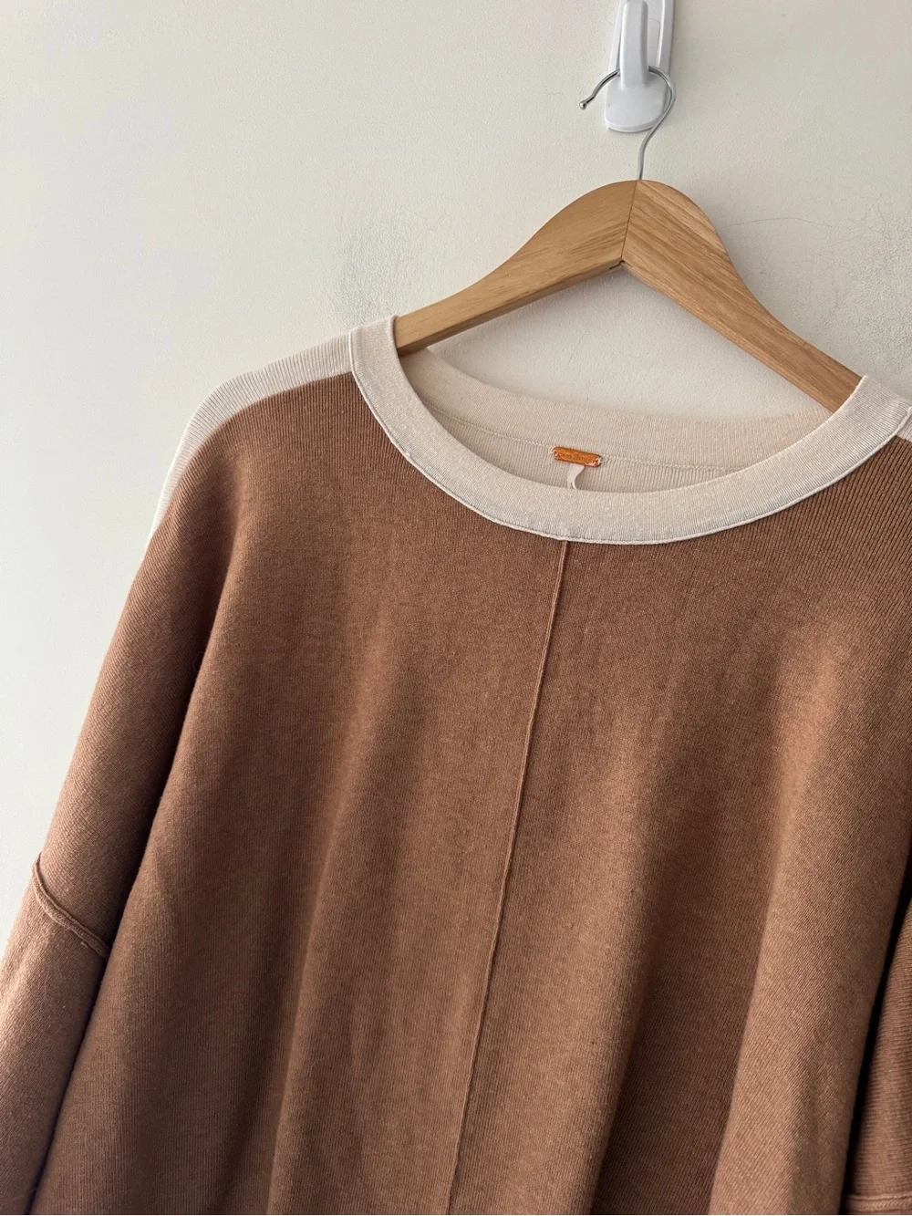 Free People Oversized Uptown Colorblock‎ Pullover Brown and White